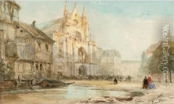 A View Of A Church, Paris Oil Painting - Pierre-Henri-Theodore Tetar van Elven