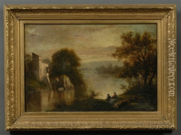 Lake George View With Figures And Buildings Oil Painting - Victor de Grailly