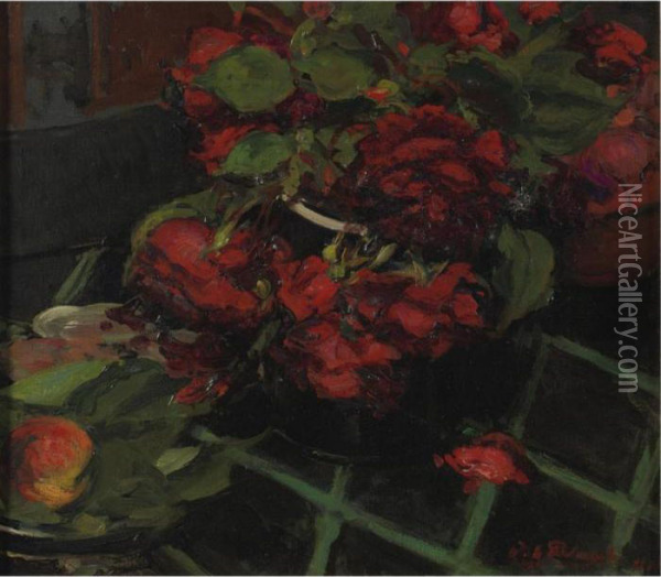 Still Life With Red Roses Oil Painting - Jacques-Emile Blanche