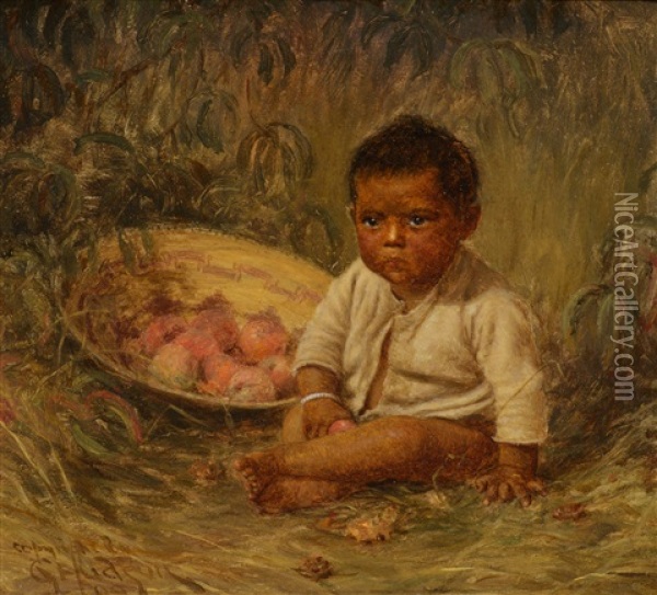 Rikis Sitting Under A Peach Tree Oil Painting - Grace Carpenter Hudson
