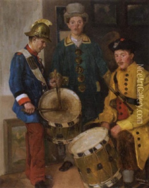Trommler In Historischen Kostumen Oil Painting - Rudolf Duerrwang
