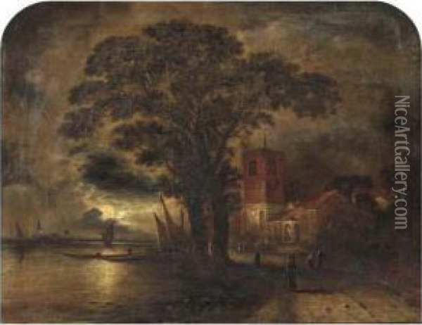Chelsea Old Church At Moonlight Oil Painting - William Henry Crome