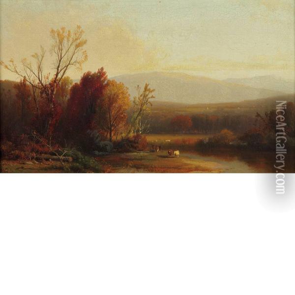 River Landscape, New England Oil Painting - William M. Hart