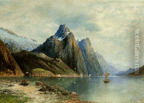 Blick In Einen Fjord Zur Sommerzeit Oil Painting - Johann Jungblut