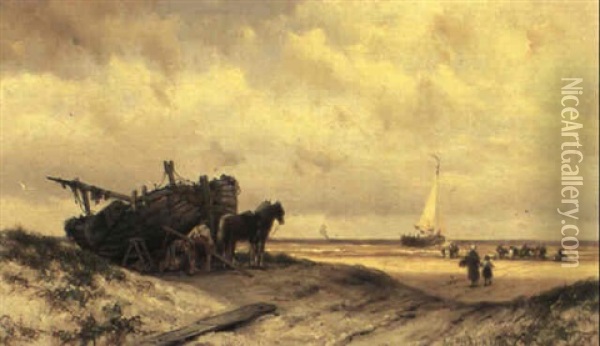 Beach Scene Oil Painting - Johannes Hermanus Barend Koekkoek
