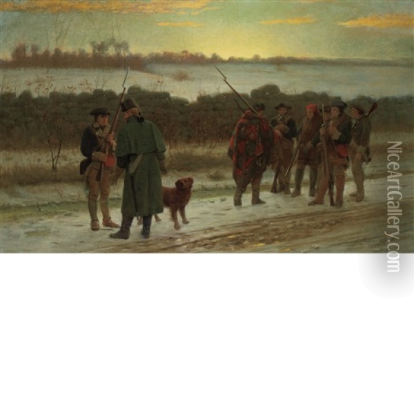 First Instruction In Guard Duty-a Scene From The Revolution-9 Oil Painting - Julian Scott