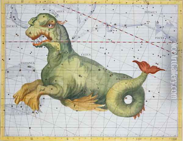 Constellation of Cetus the Whale, from Atlas Coelestis by John Flamsteed 1646-1719, pub. in 1729 Oil Painting - Sir James Thornhill