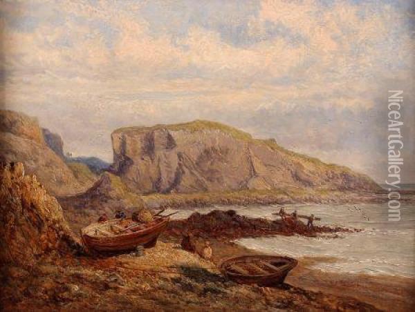 Rocks Fliquet Bay, Jersey Oil Painting - John Snr. Holland