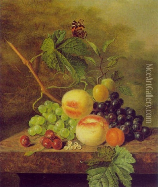 Stilleben Mit Weintrauben, Pfirsichen Und Kirschen Oil Painting - Paul Theodor van Bruessel