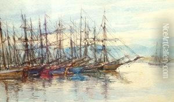 Russian Fishing Fleet Oil Painting - Frances E. Nesbitt
