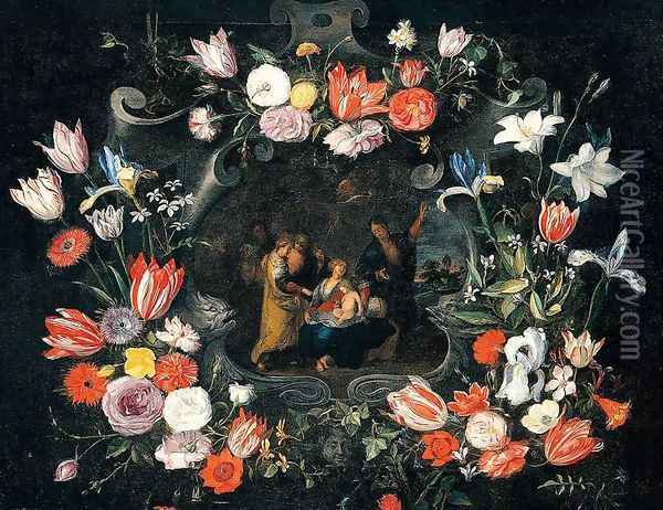 Still-Life of the Holy Kinship c. 1650 Oil Painting - Jan Brueghel the Younger