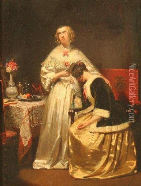 Zweivornehme Damen Mit Einem Brief Oil Painting - Hendrik Hollander Cz