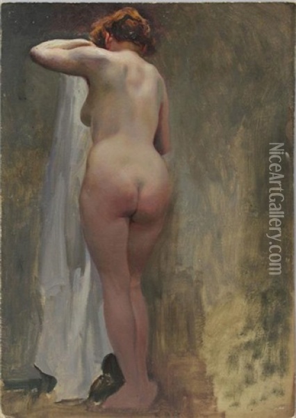 Stehender, Weiblicher Akt Oil Painting - Erich Kips