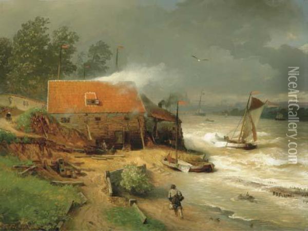 The Boat Wharf Oil Painting - Andreas Achenbach