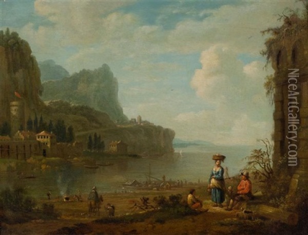 Mediterrane Hafenlandschaft Mit Ruine Oil Painting - Jan Griffier the Elder