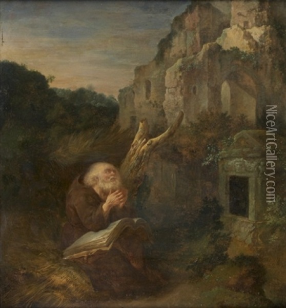 Ermite Pres De Ruines Antiques Oil Painting - Gerrit Dou