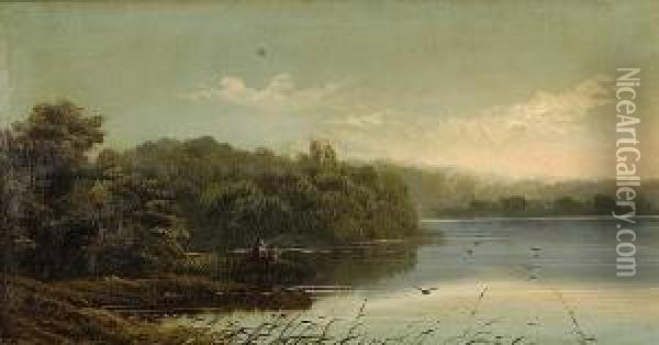Figure Fishing From A Punt Oil Painting - Edwin H., Boddington Jnr.