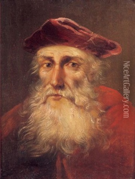 Bartiger Alter Mit Rotem Mantel Und Roter Kappe Oil Painting - Christian Wilhelm Ernst Dietrich