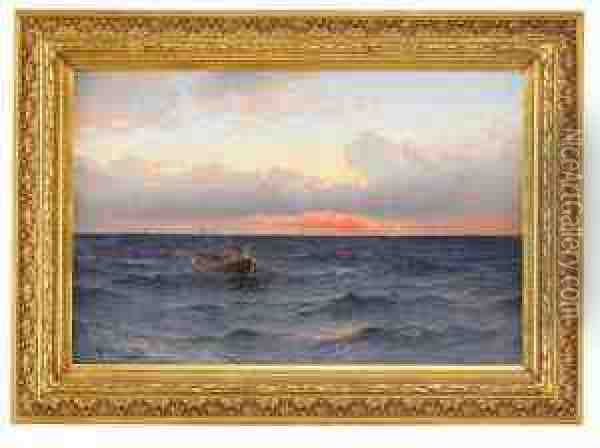 Naten Vittjas - Aftonsol Over Havet Oil Painting - Otto Ludvig Richarde