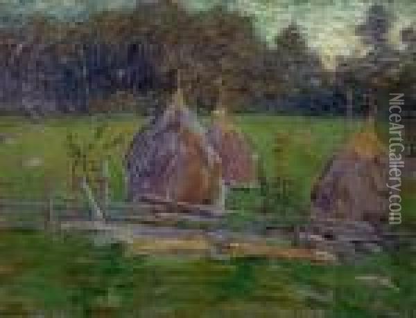 Haystacks Oil Painting - Julian Alden Weir