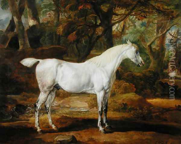 A Grey Arabian Stallion, the Property of Sir Watkin Williams-Wynn, c.1815-20 Oil Painting - James Ward