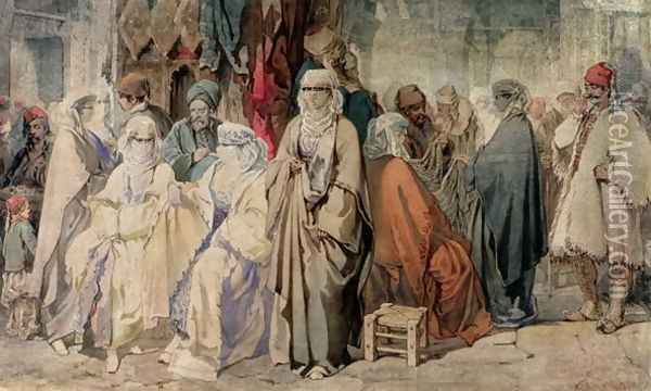 Figures in the Bazaar, Constantinople Oil Painting - Amadeo Preziosi