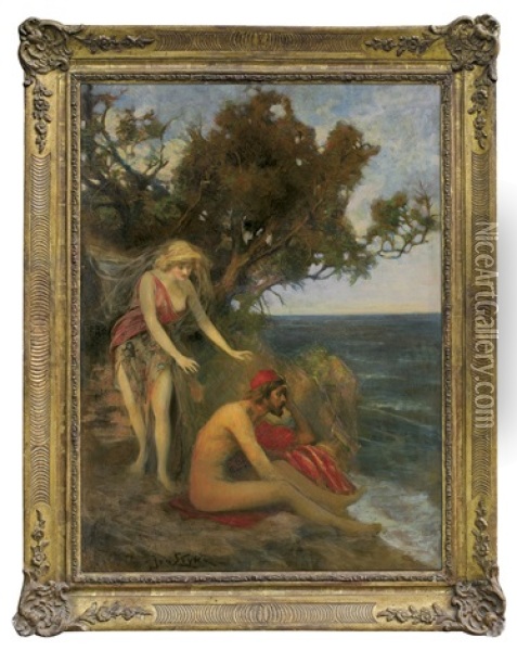 Calypso And Odysseus Oil Painting - Jan Styka