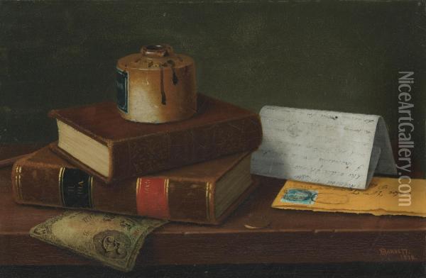 Still Life With Letter To Mr. William Taggart, Esq. Oil Painting - William Michael Harnett