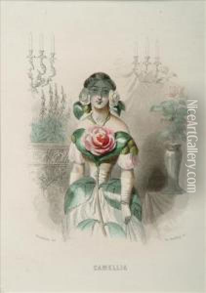 Camellia Tubereuse. Jonquille Fleur De Grenadier Oil Painting - J. J. Grandville