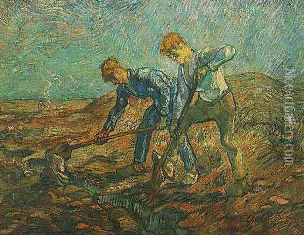 Two Peasants Digging Oil Painting - Vincent Van Gogh