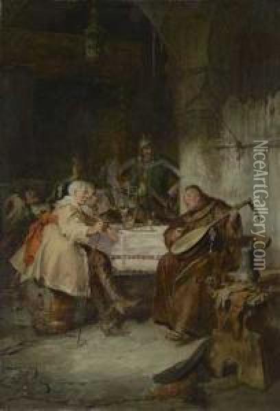 Zecherrunde Im Klosterkeller Oil Painting - Jacob Emmanuel Gaisser