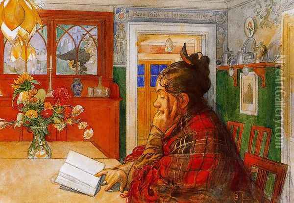 Karin reading Oil Painting - Carl Larsson