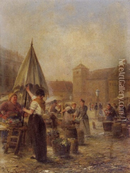 Gemusemarkt In Wien Nach Dem Regen Oil Painting - Emil Barbarini