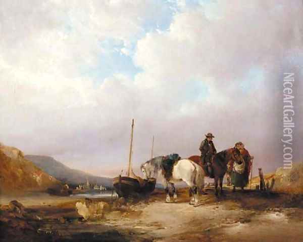 Travellers on a coastal path Oil Painting - William Joseph Shayer