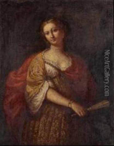 Dama Con Ventaglio Oil Painting - Girolamo Forabosco