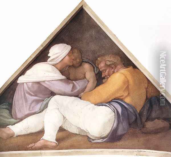 Ancestors of Christ- figures (2) 1509 Oil Painting - Michelangelo Buonarroti