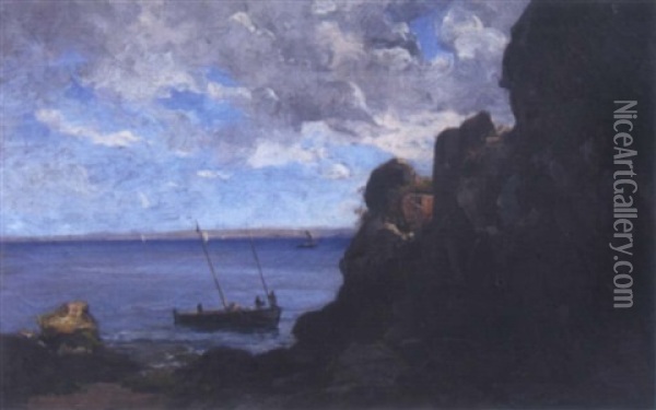 Barque Au Mouillage, Environs De Douarnenez Oil Painting - Emmanuel Lansyer