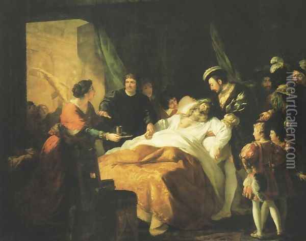 Death of Leonardo da Vinci Oil Painting - Francois Guillaume Menageot