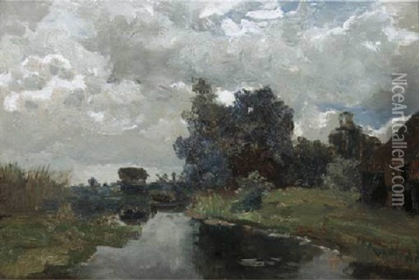 A Polder Landscape - A Study Oil Painting - Paul Joseph Constantin Gabriel