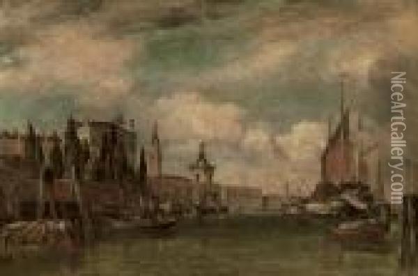 A View Across The Canale Della Giudecca Towards Porto Franco And The Dogana, Venice Oil Painting - Edward William Cooke