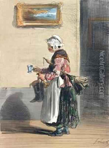 The Cleaning Lady Oil Painting - Alfred Andre Geniole