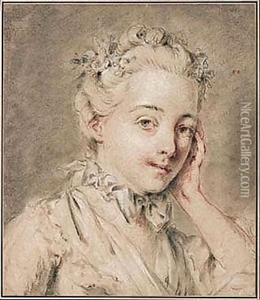 Portrait Of A Young Woman, Head And Shoulders Oil Painting - Jean-Martial Fredou