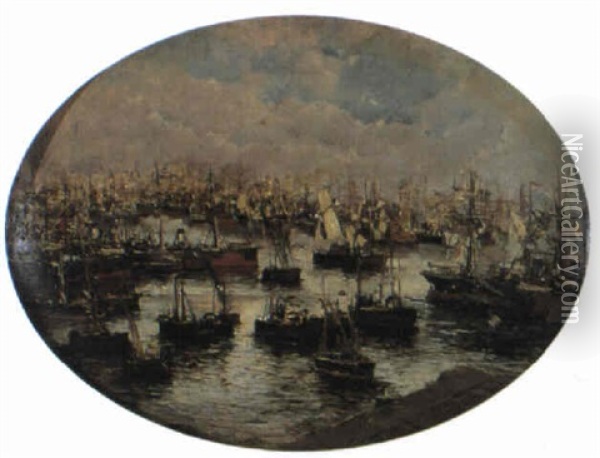 Il Porto Di Genova Oil Painting - Pompeo Mariani