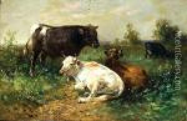 Vaches Au Pre Oil Painting - Henry Schouten