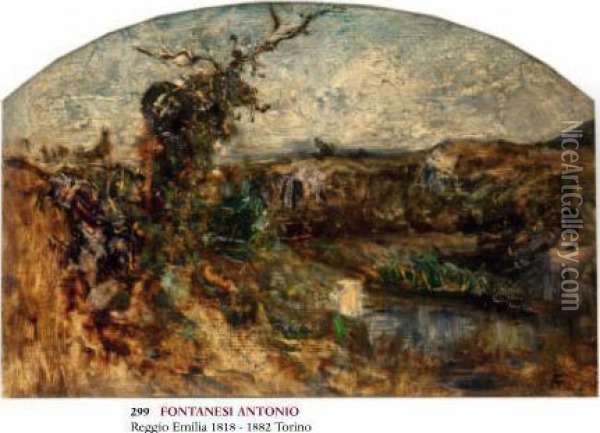 Mattino In Ottobre Oil Painting - Antonio Fontanesi