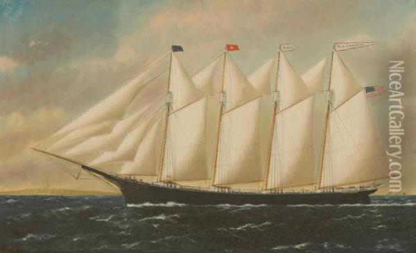 The Four-masted Schooner Oil Painting - William Pierce Stubbs