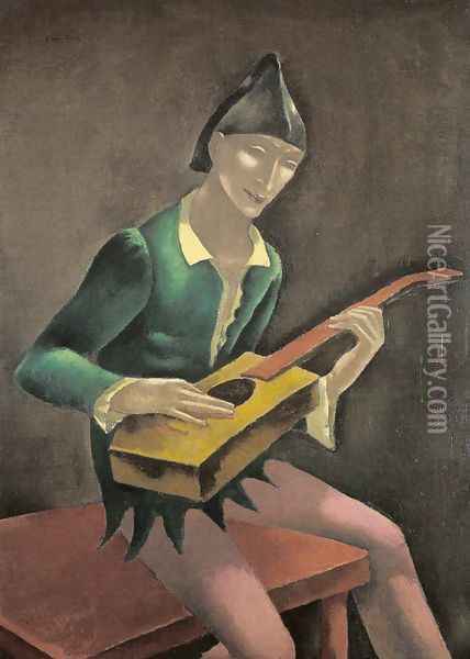 Lute Player (Mandolin Player) Oil Painting - Eugene Zak