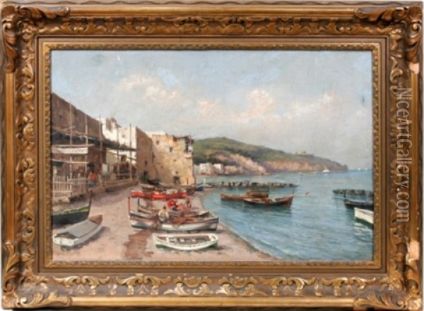 Spanish Coastal Scene Oil Painting - Enrico De Luise