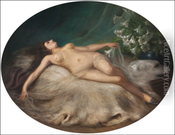 Lepaava Kaunotar (resting Beauty) Oil Painting - August Fischer