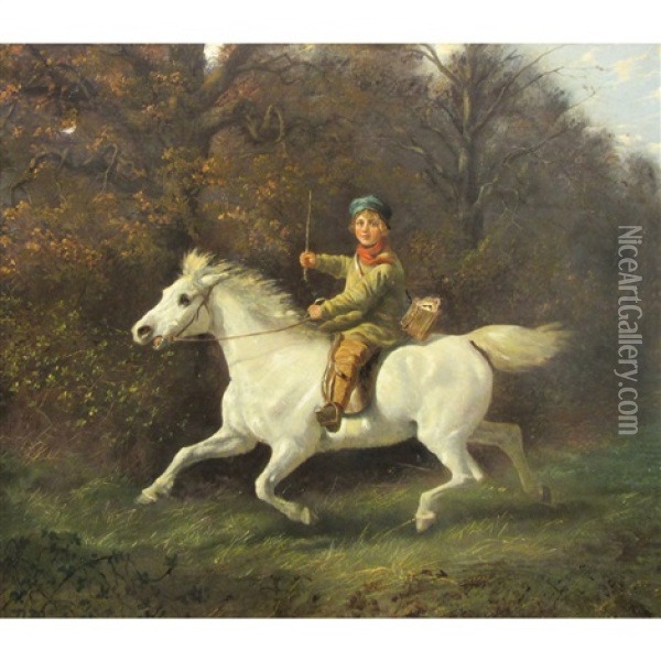 A Boy Riding A Gray Pony Oil Painting - Christian Morgenstern